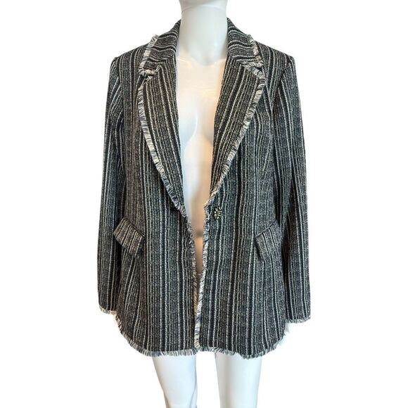 Chicos Striped Navy Tweed‎ Blazer Size S - Picture 4 of 12